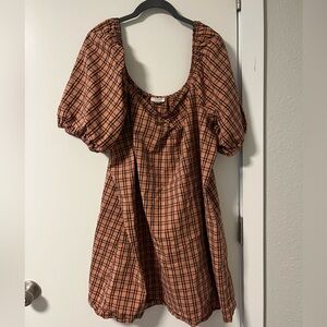 Babydoll Plaid Puff Sleeve Dress